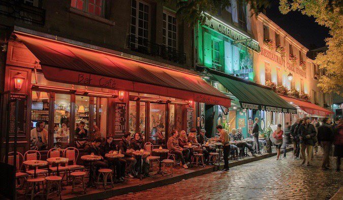 The outdoor patio of a cafe in Paris