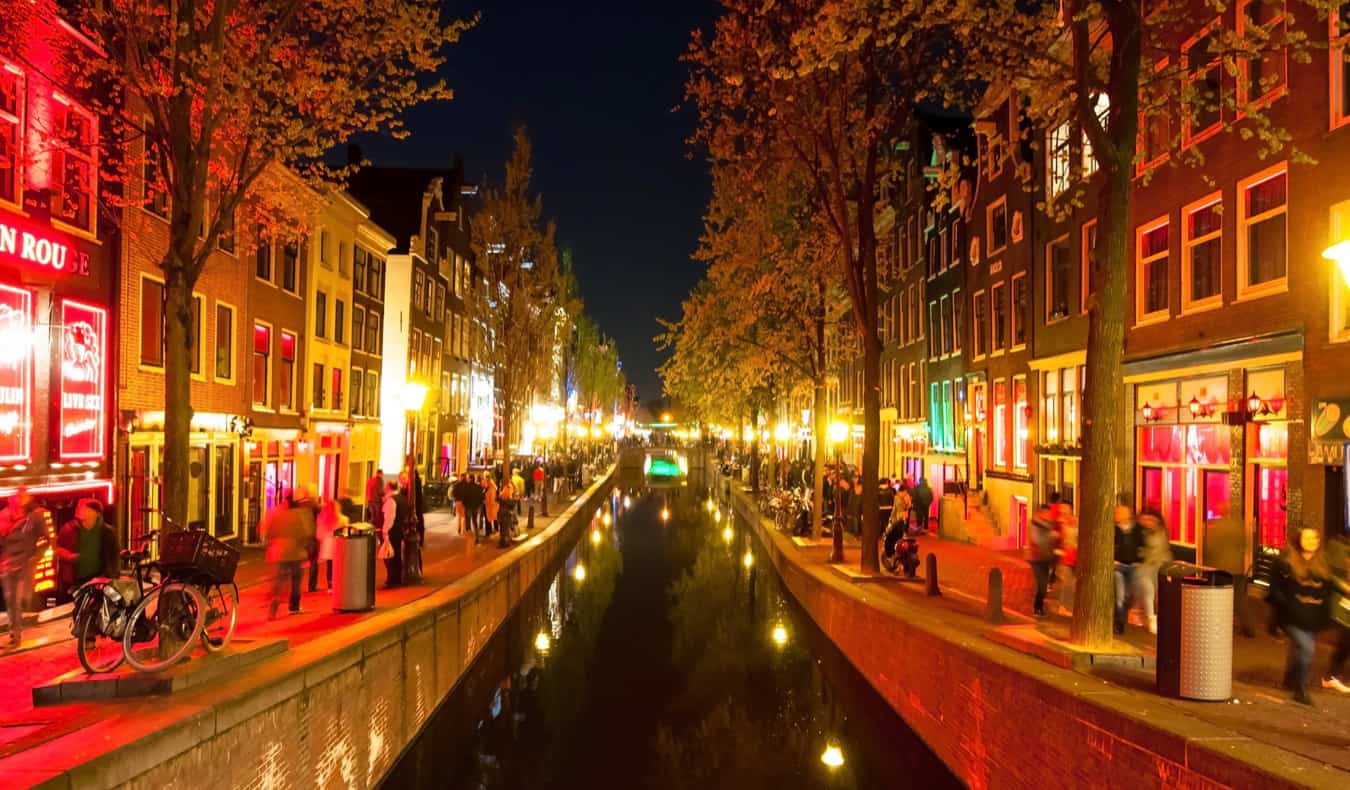 The famous Red Light District at night in Amsterdam, Netherlands