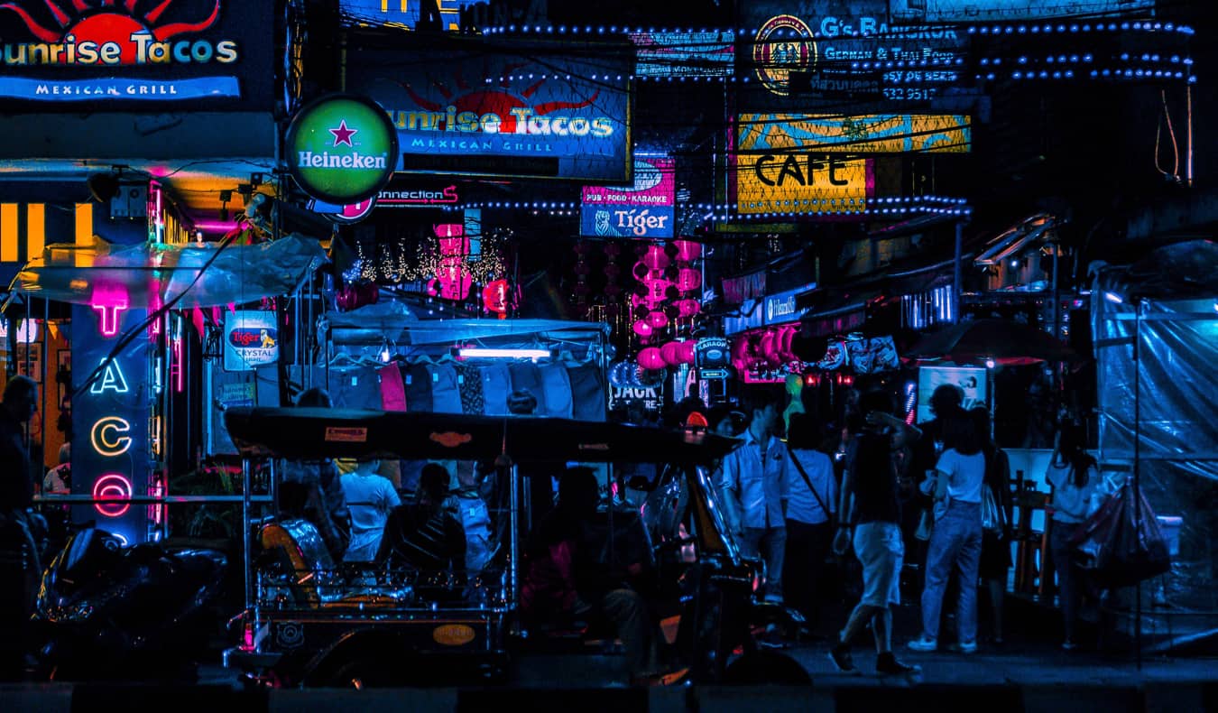 Downtown Bangkok in the Silom district at night