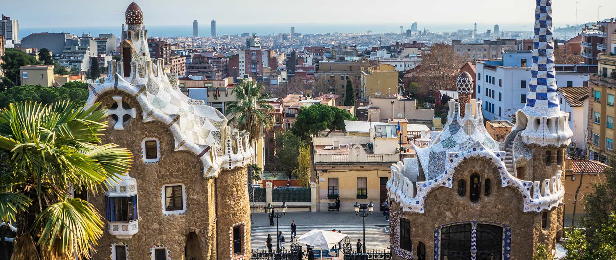 Gaudí architecture with Barcelona's skyline in the background