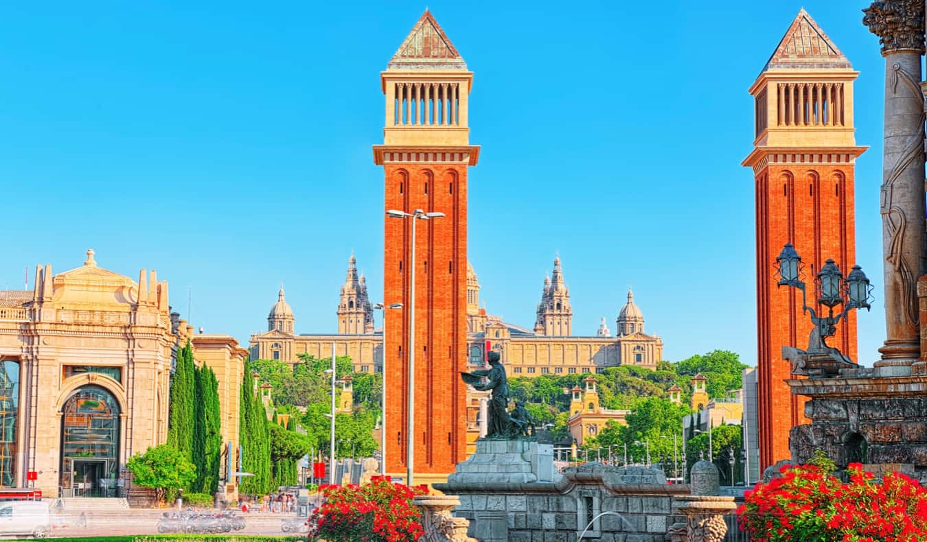 Colorful Ventian towers in the Sant Antoni district in Barcelona, Spain