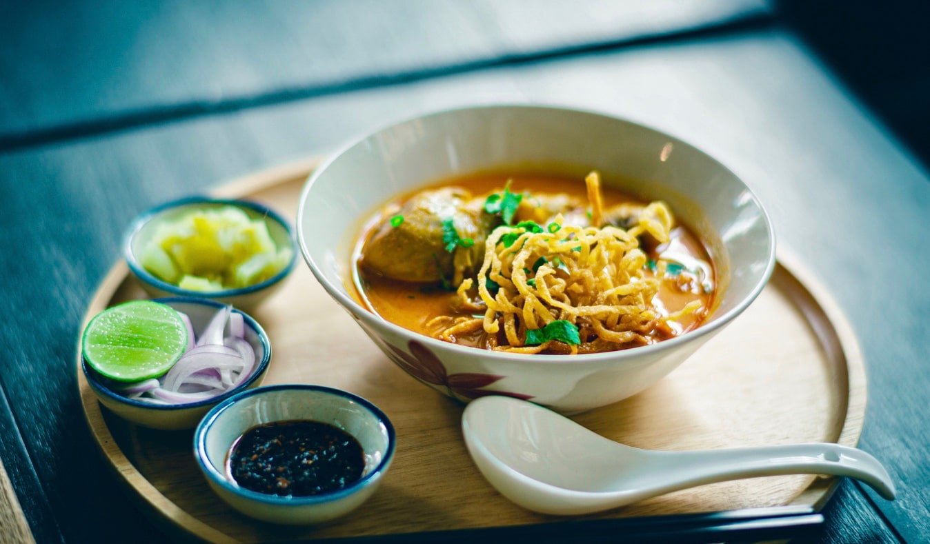 A delicious meal of khao soi in Bangkok, Thailand