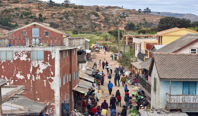 Poverty and outdated buildings in a small town in Madagascar