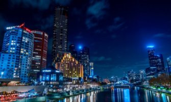 The skyline of Melbourne, Australia lit up at night