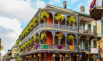 One of the many old, colorful buildings in bustling New Orleans