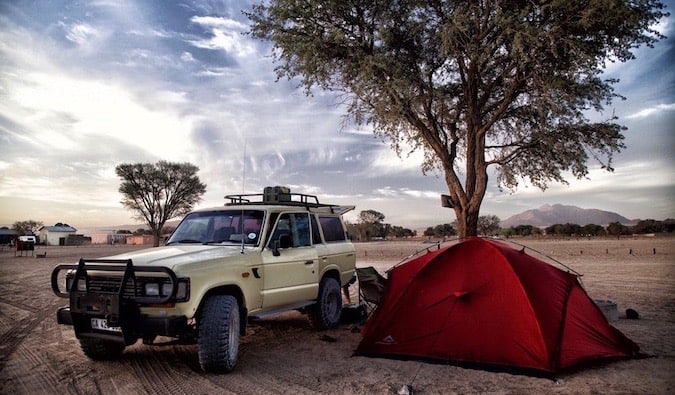 Camping near an 4x4 jeep in Southern Africa