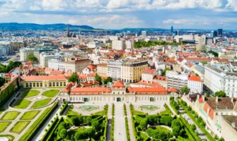 The scenic view overlooking stunning Vienna, Austria on a bright and sunny summer day